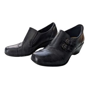 Earth Spirit Black Leather Booties Buckles Academia 6